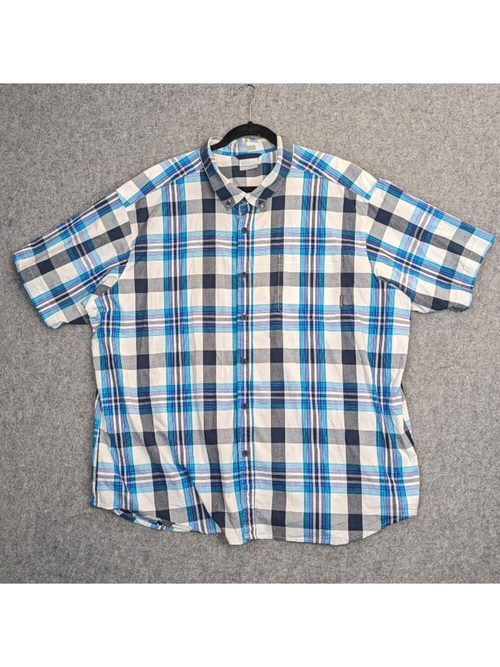 Columbia Mens 4X Plaid Short Sleeve Button-Up Shirt Blue Black White